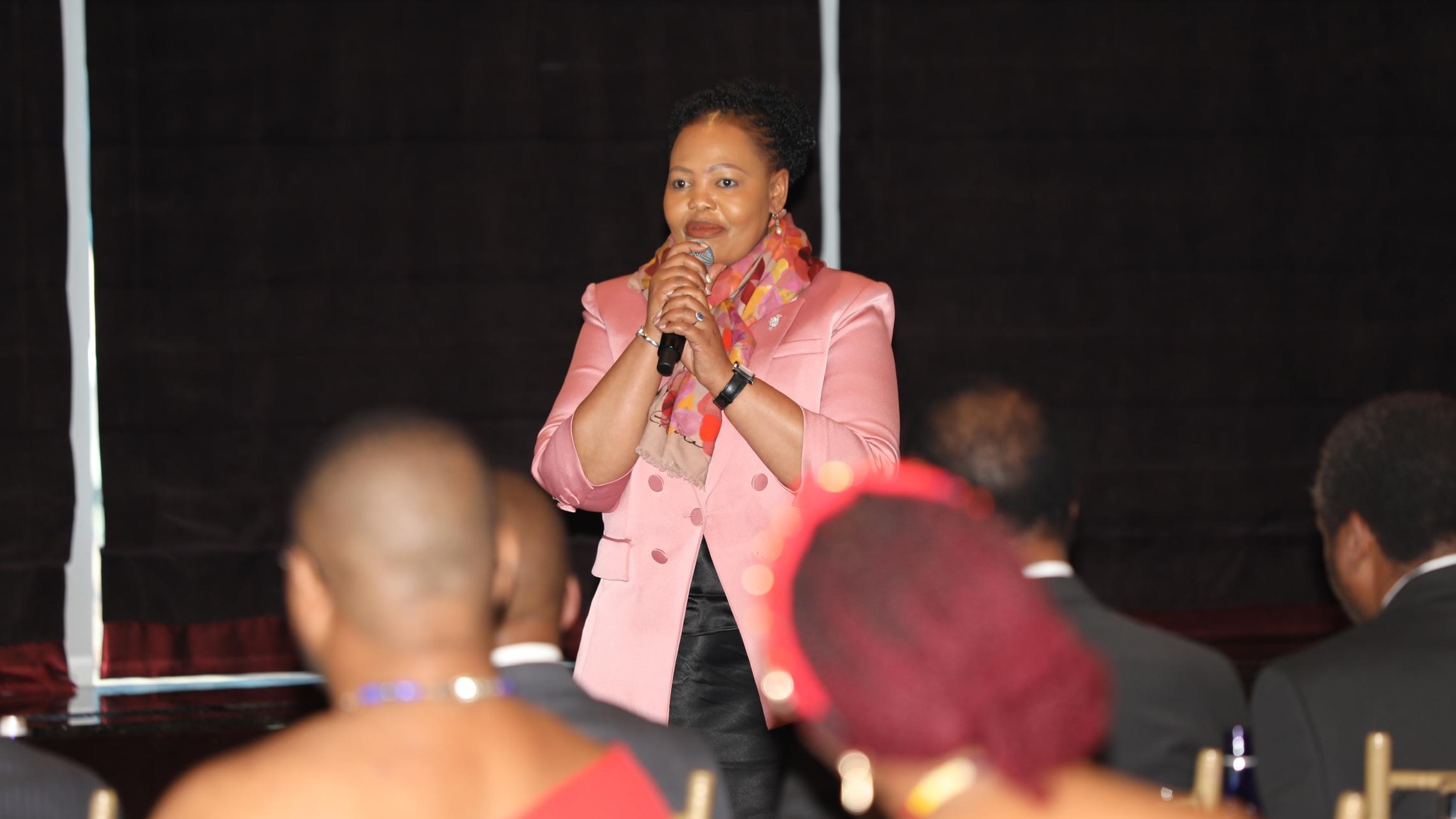 Minister for Foreign Affairs and International Cooperation, Senator Pholile Dlamini, addressing a gathering of emaSwati students and those working in the USA, during their meeting with His Majesty the King in New York on Friday afternoon.